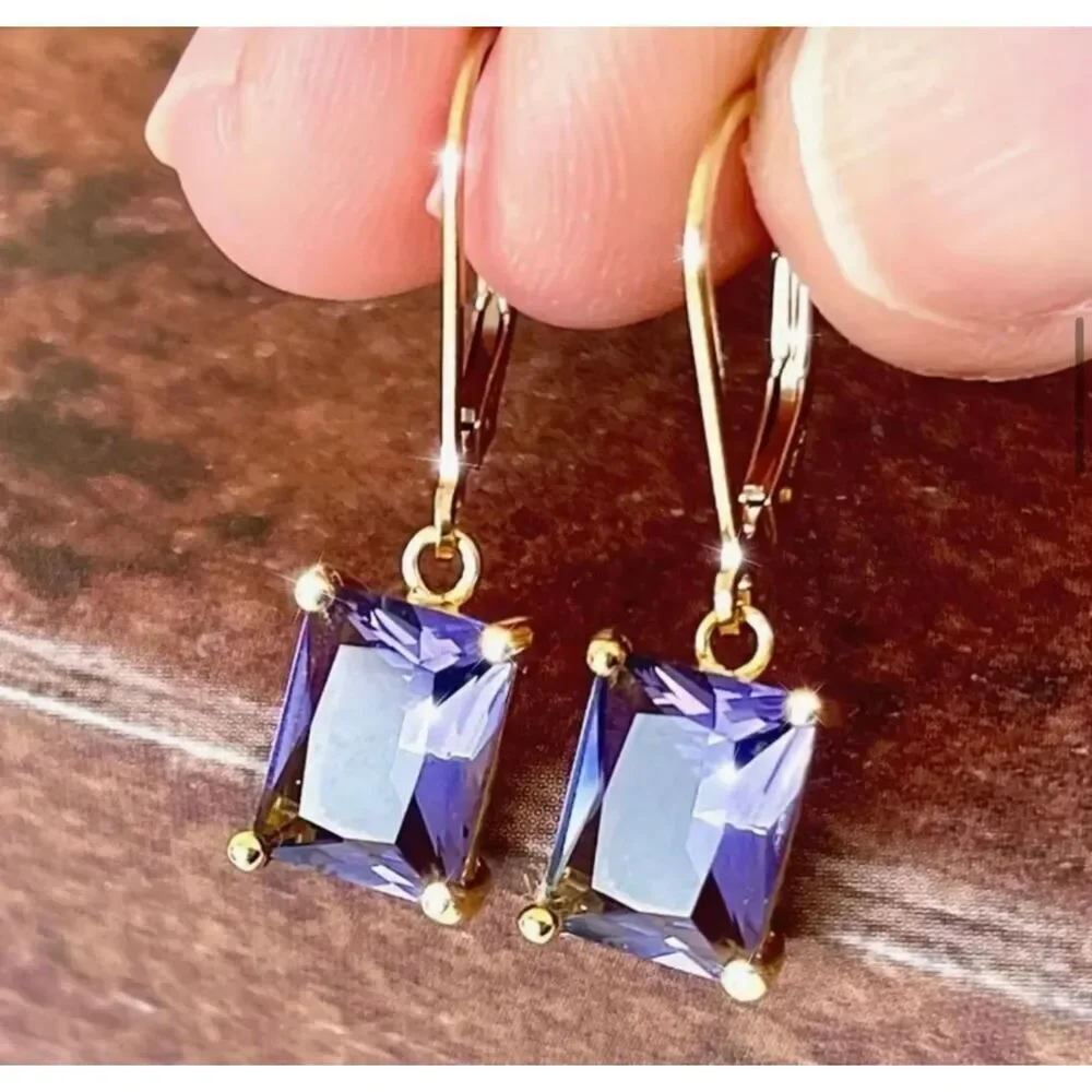 Purple Square Cubic Zirconia Earrings NWT
